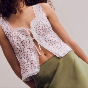 reformation Rosalie linen top‎ red floral